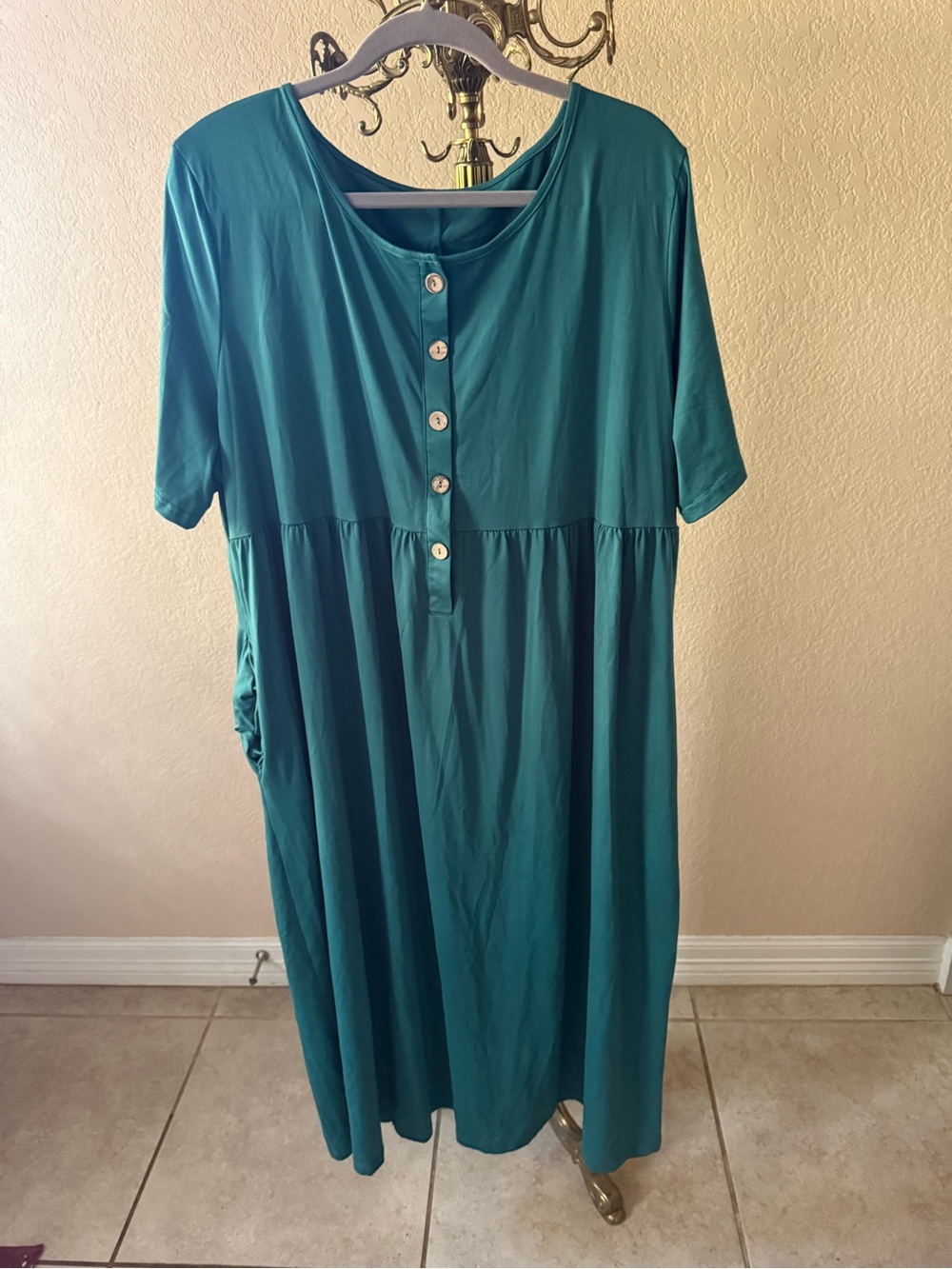 Women’s Teal Button-Front Relaxed Dress